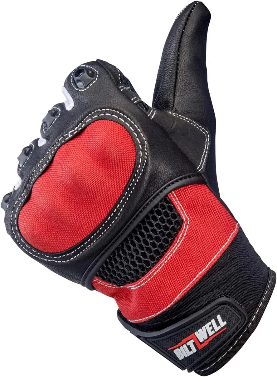 Biltwell | Bridgeport Gloves | Motorcycle Gloves | CE Certified | Knuckle Guard | Impact Protection | Finger Vents | Red Black