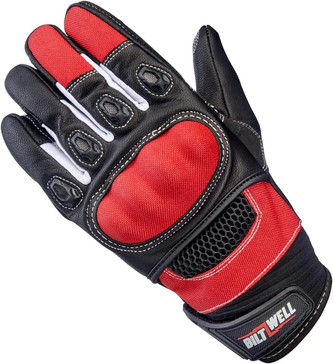 Biltwell | Bridgeport Gloves | Motorcycle Gloves | CE Certified | Knuckle Guard | Impact Protection | Finger Vents | Red Black