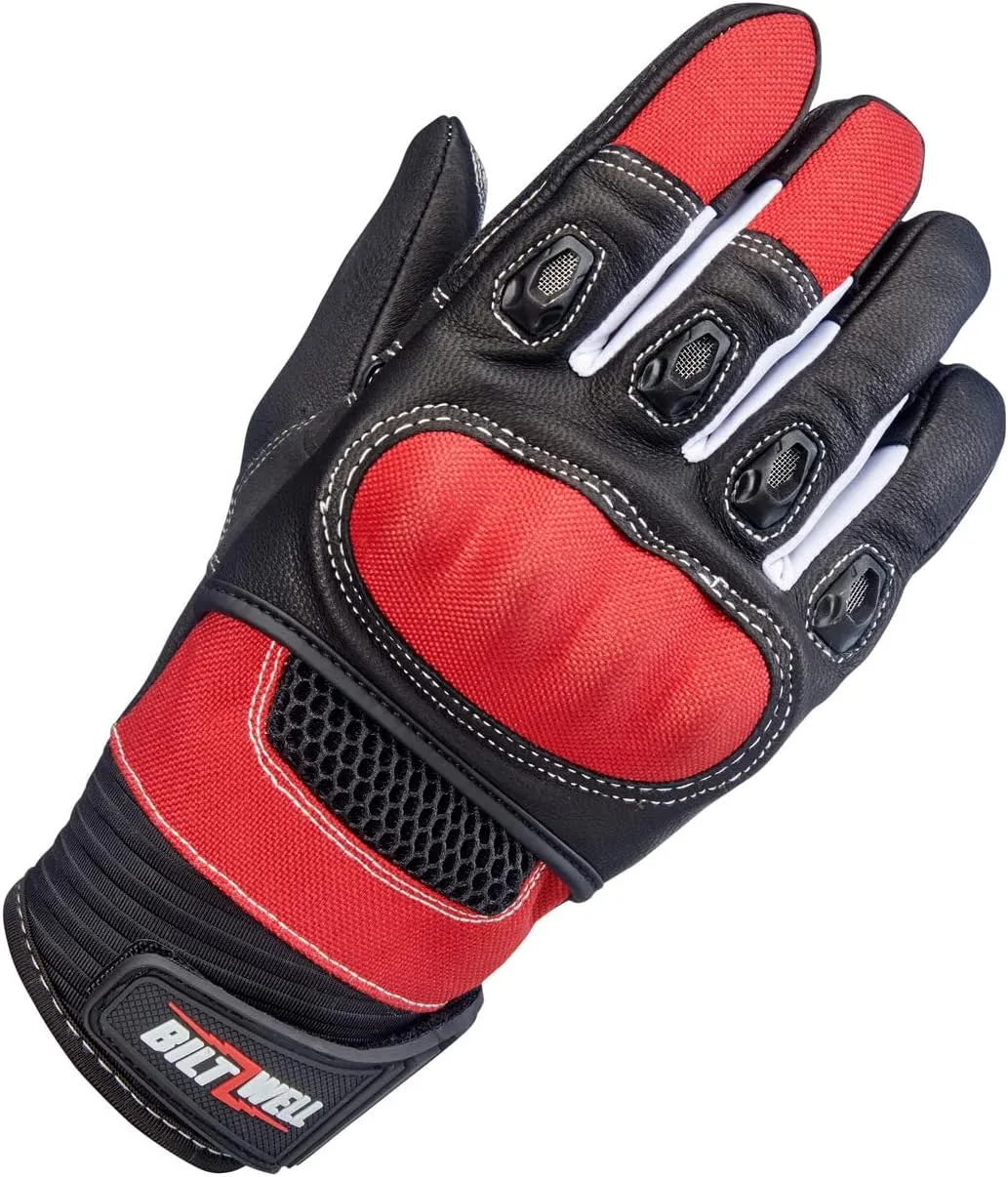 Biltwell | Bridgeport Gloves | Motorcycle Gloves | CE Certified | Knuckle Guard | Impact Protection | Finger Vents | Red Black