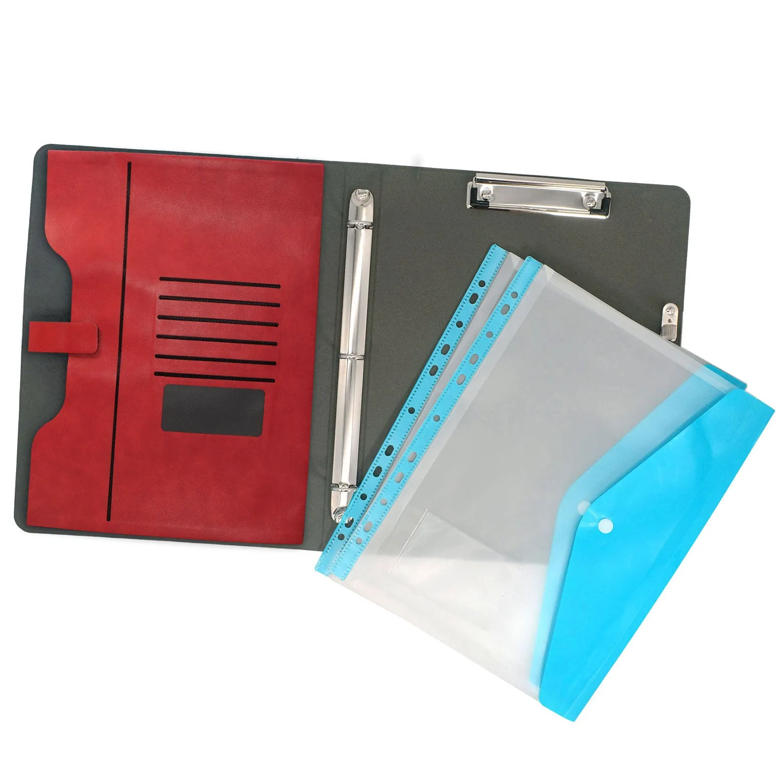 Binder Clipboard Storage Folder, Organizer Padfolio Ring Binder with Document Bag, Writing Portfolio File Folder Case with 3-Ring Binder