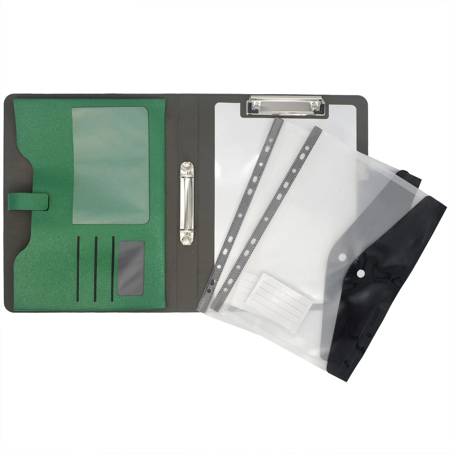 Binder Organizer Portfolio Case, 2-Ring Binder Padfolio with Whiteboard Clipboard and Expanded Document Bag, Padfolio Ring Binder Business Organizer Folder Case