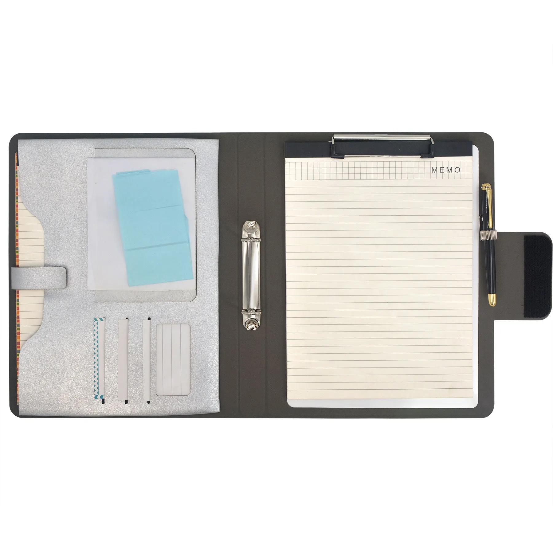 Binder Organizer Portfolio Case, 2-Ring Binder Padfolio with Whiteboard Clipboard and Expanded Document Bag, Padfolio Ring Binder Business Organizer Folder Case