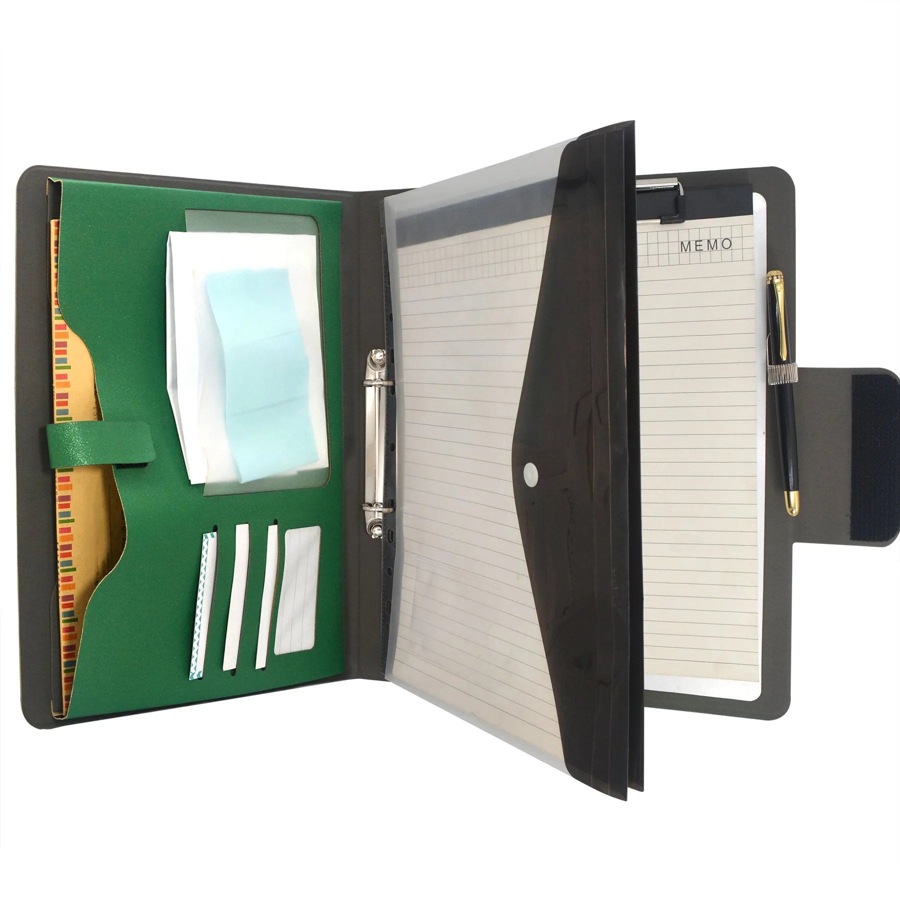 Binder Organizer Portfolio Case, 2-Ring Binder Padfolio with Whiteboard Clipboard and Expanded Document Bag, Padfolio Ring Binder Business Organizer Folder Case