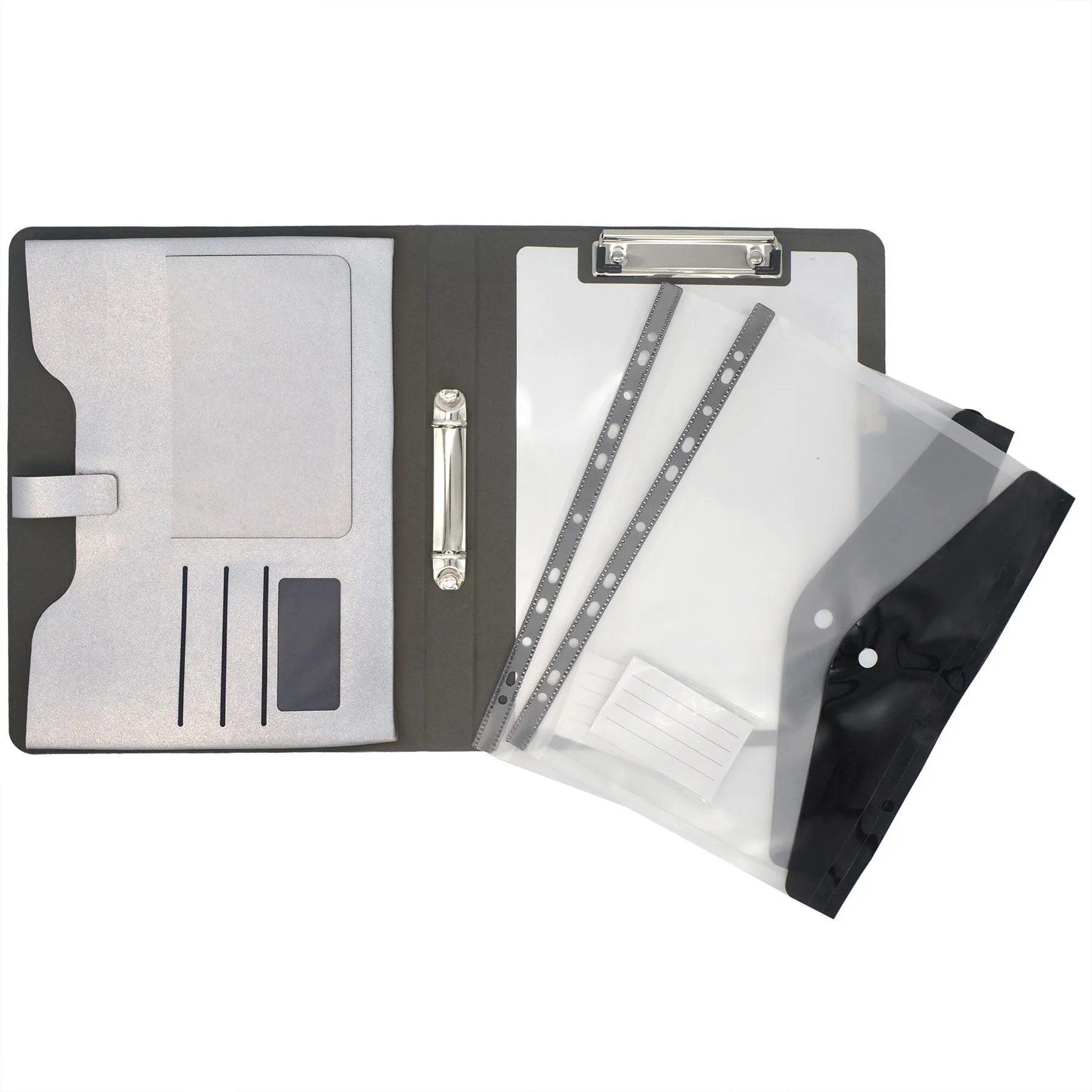 Binder Organizer Portfolio Case, 2-Ring Binder Padfolio with Whiteboard Clipboard and Expanded Document Bag, Padfolio Ring Binder Business Organizer Folder Case