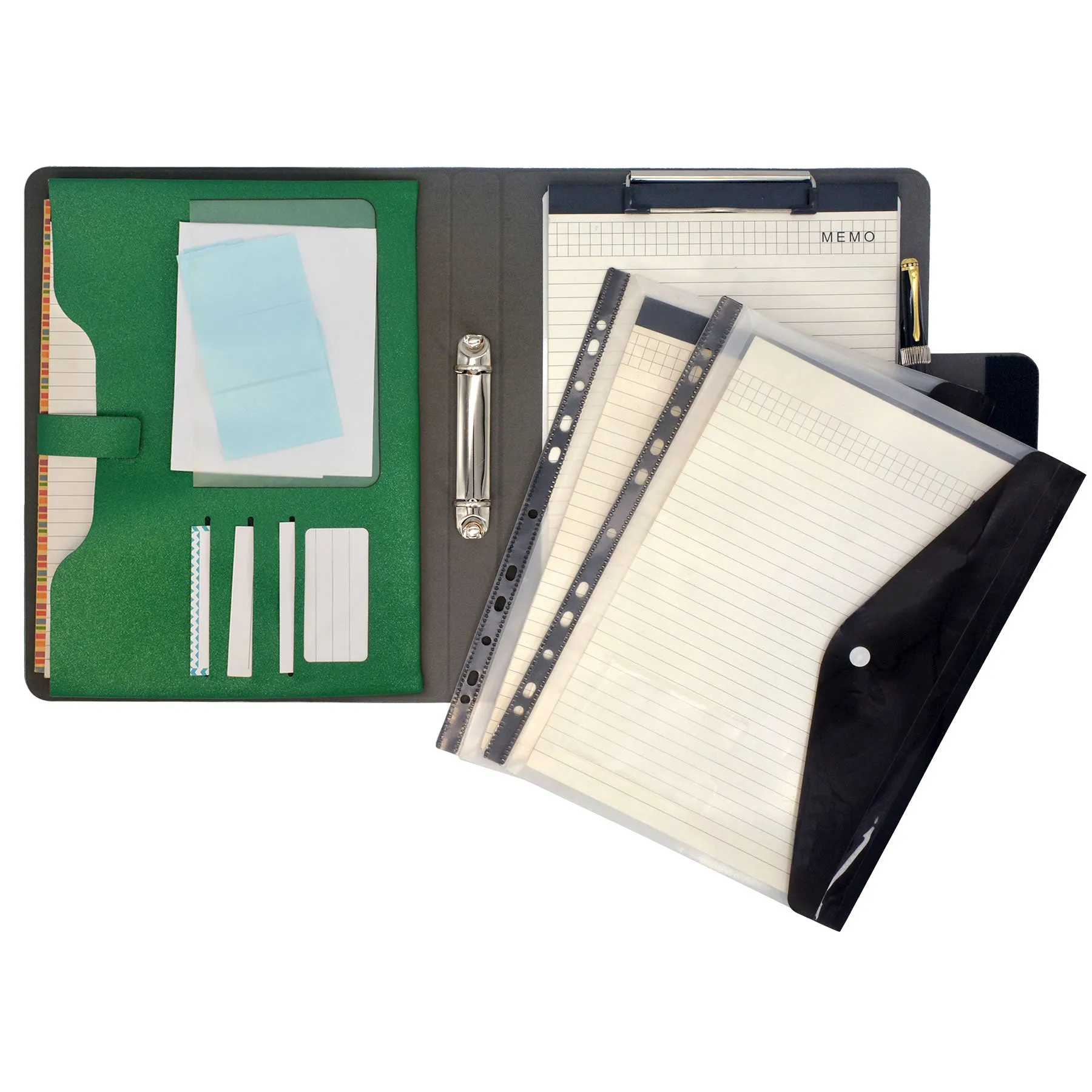 Binder Organizer Portfolio Case, 2-Ring Binder Padfolio with Whiteboard Clipboard and Expanded Document Bag, Padfolio Ring Binder Business Organizer Folder Case