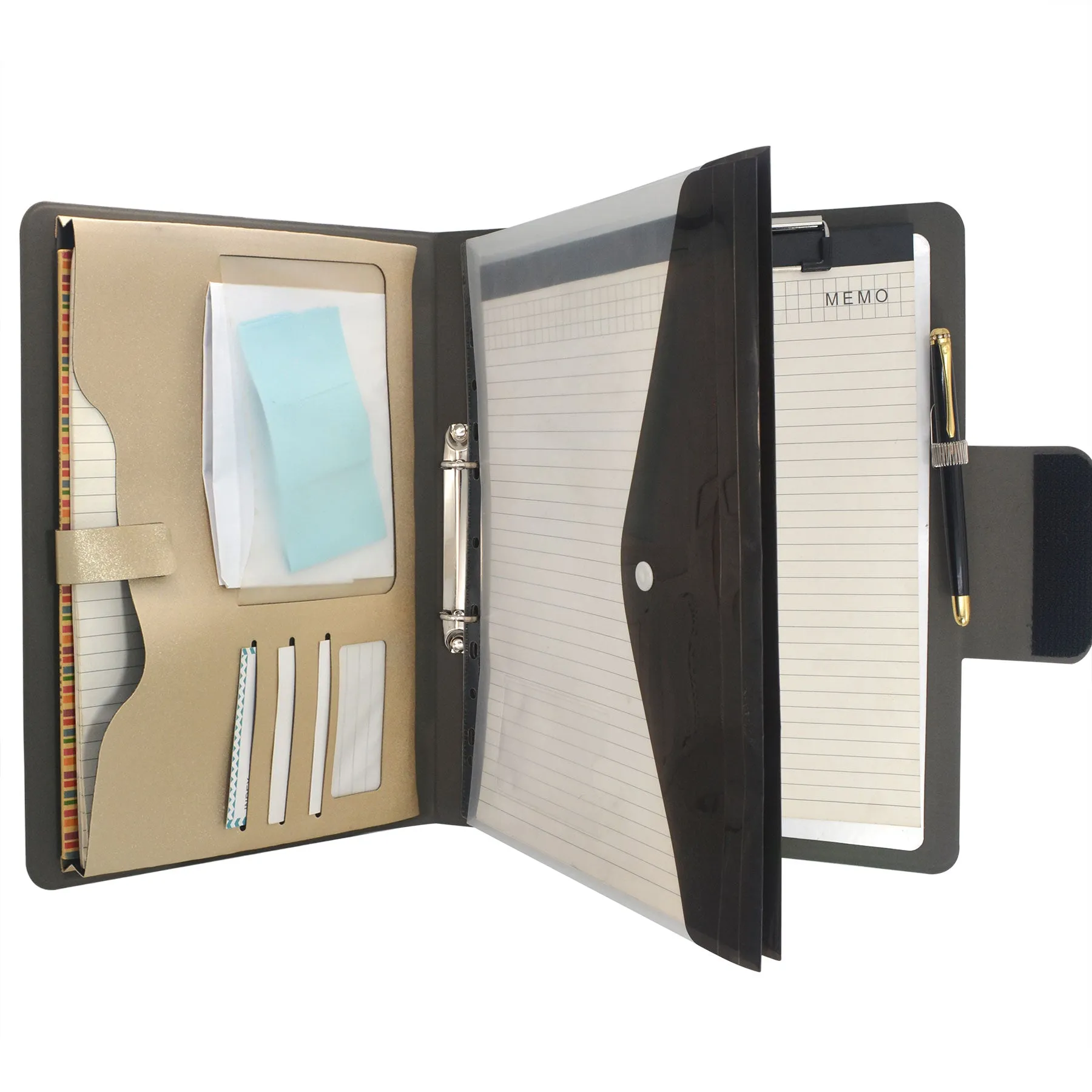 Binder Organizer Portfolio Case, 2-Ring Binder Padfolio with Whiteboard Clipboard and Expanded Document Bag, Padfolio Ring Binder Business Organizer Folder Case