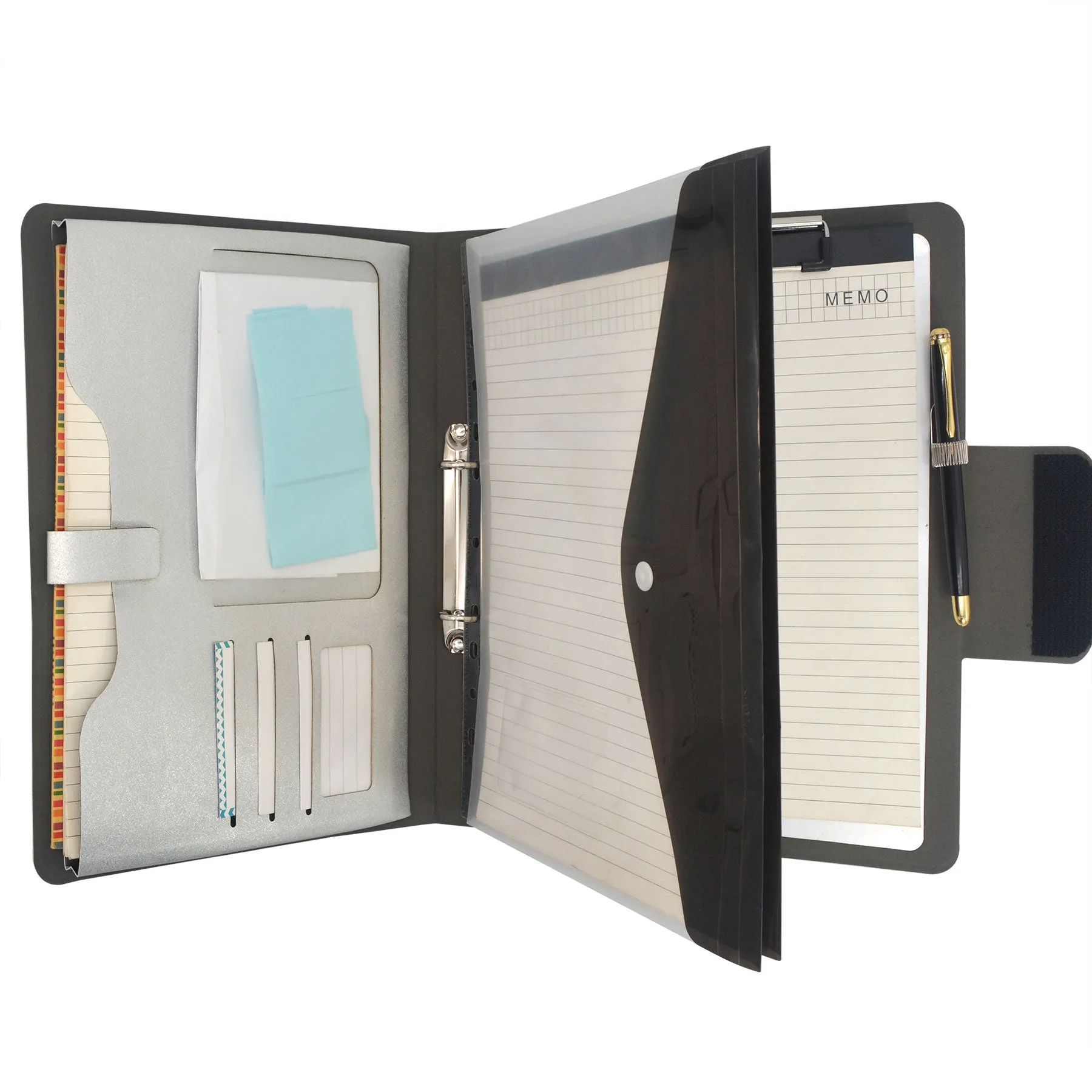 Binder Organizer Portfolio Case, 2-Ring Binder Padfolio with Whiteboard Clipboard and Expanded Document Bag, Padfolio Ring Binder Business Organizer Folder Case