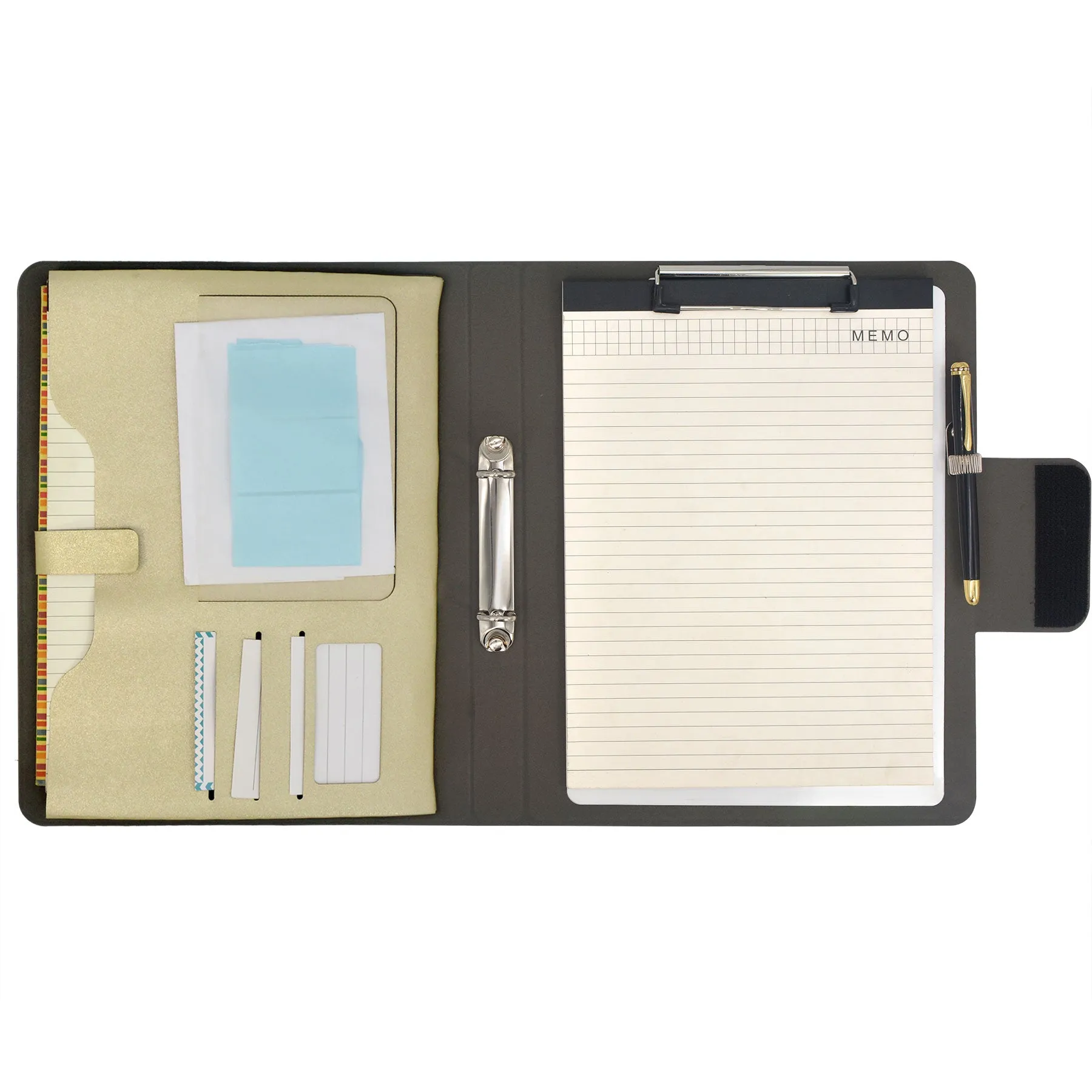 Binder Organizer Portfolio Case, 2-Ring Binder Padfolio with Whiteboard Clipboard and Expanded Document Bag, Padfolio Ring Binder Business Organizer Folder Case