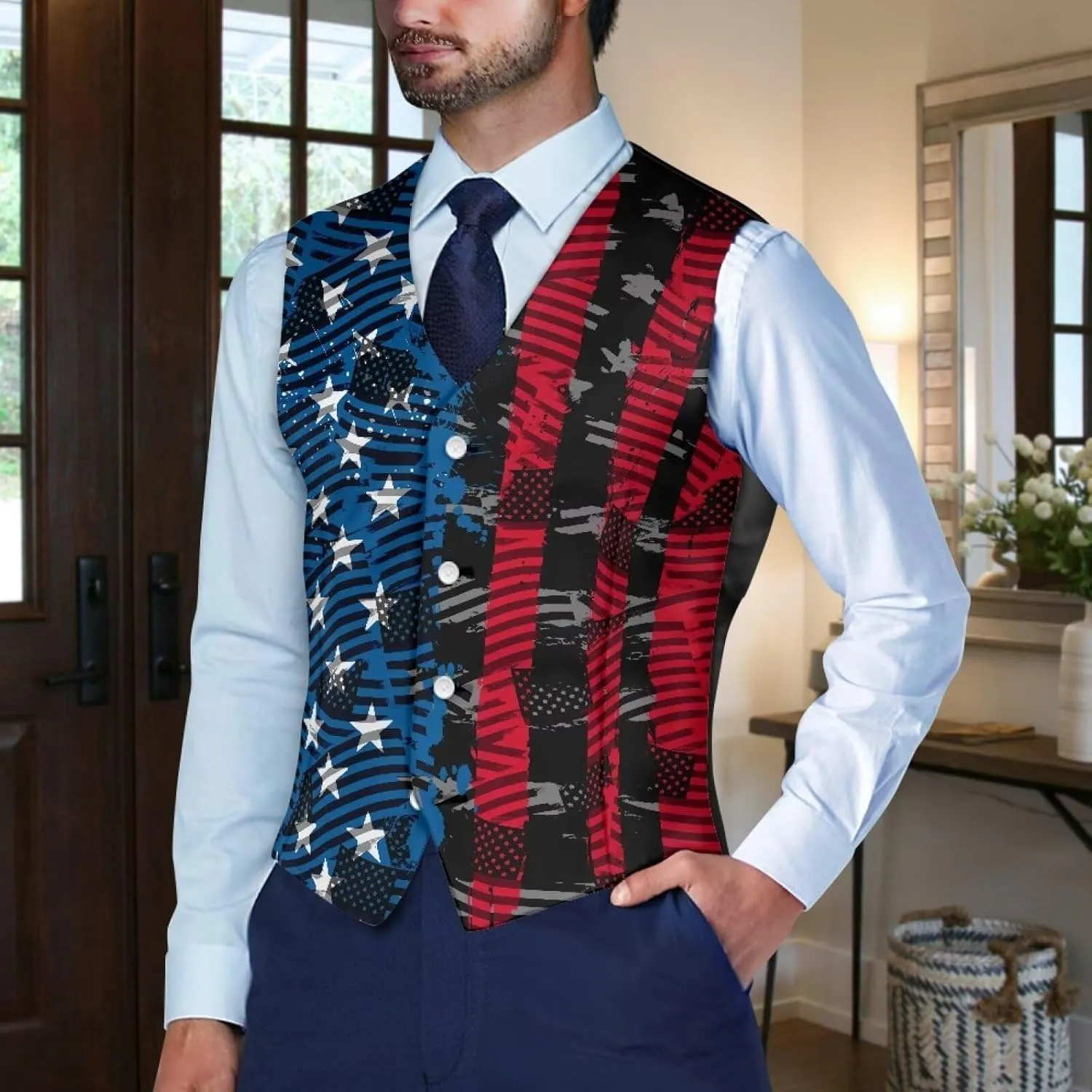 Biyejit Men's Suit Vest Business Formal Dress Waistcoat Slim Fit Vests for Men for Suit or Tuxedo Wedding Dress