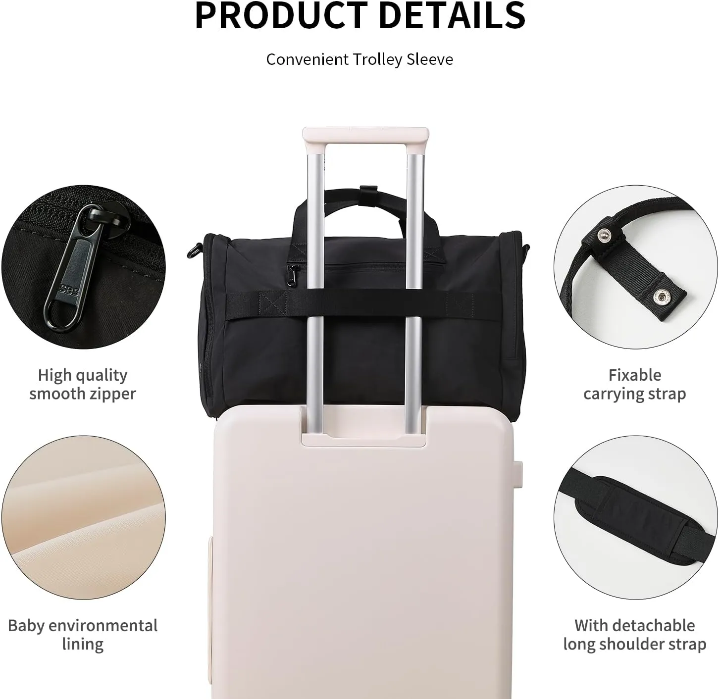 Black Gym Bag for Women Men with Shoes Compartment, 3 in 1 Carry on Travel Duffel Bags with Trolley Sleeve, Lightweight & Water Resistant Gym Duffel Bag for Travel, Sports, Fitness & Workout