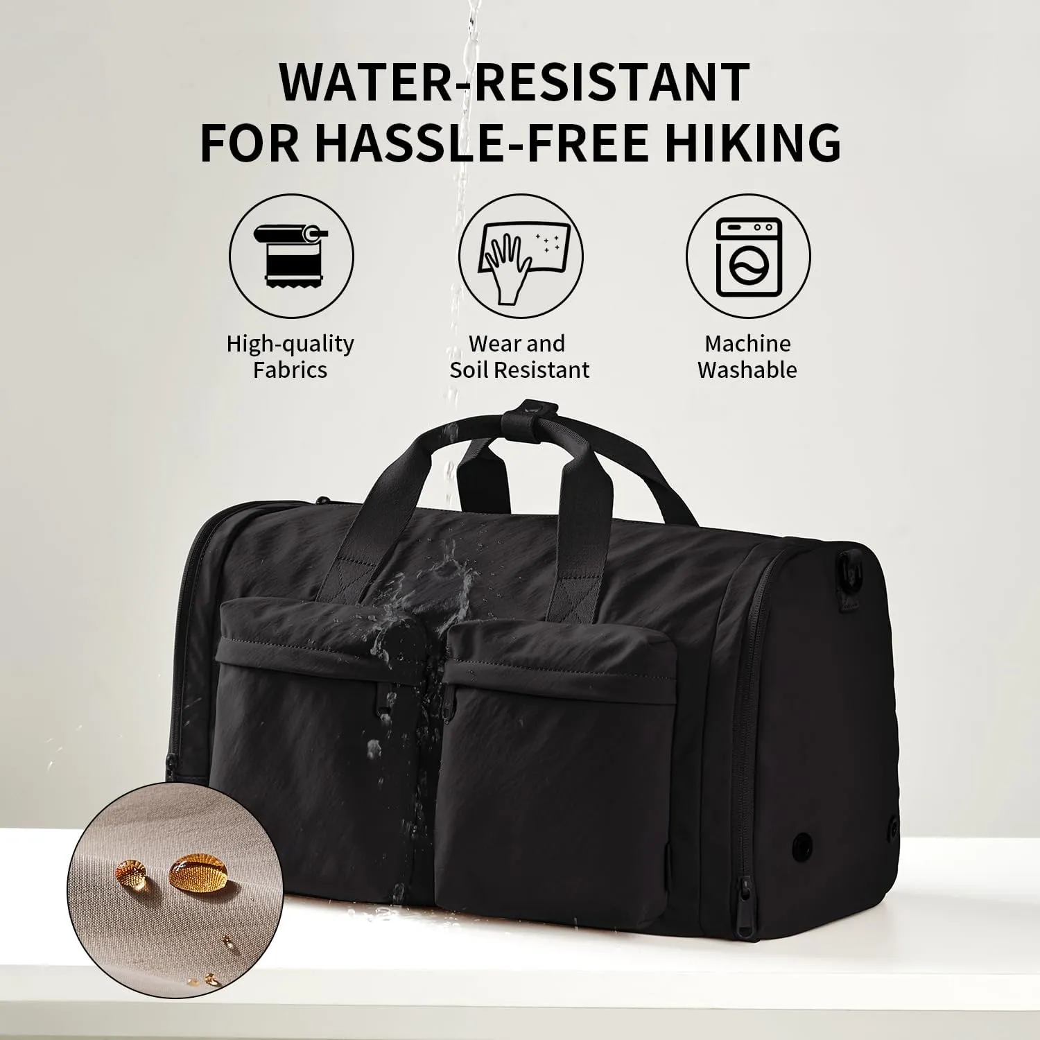 Black Gym Bag for Women Men with Shoes Compartment, 3 in 1 Carry on Travel Duffel Bags with Trolley Sleeve, Lightweight & Water Resistant Gym Duffel Bag for Travel, Sports, Fitness & Workout