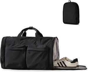 Black Gym Bag for Women Men with Shoes Compartment, 3 in 1 Carry on Travel Duffel Bags with Trolley Sleeve, Lightweight & Water Resistant Gym Duffel Bag for Travel, Sports, Fitness & Workout