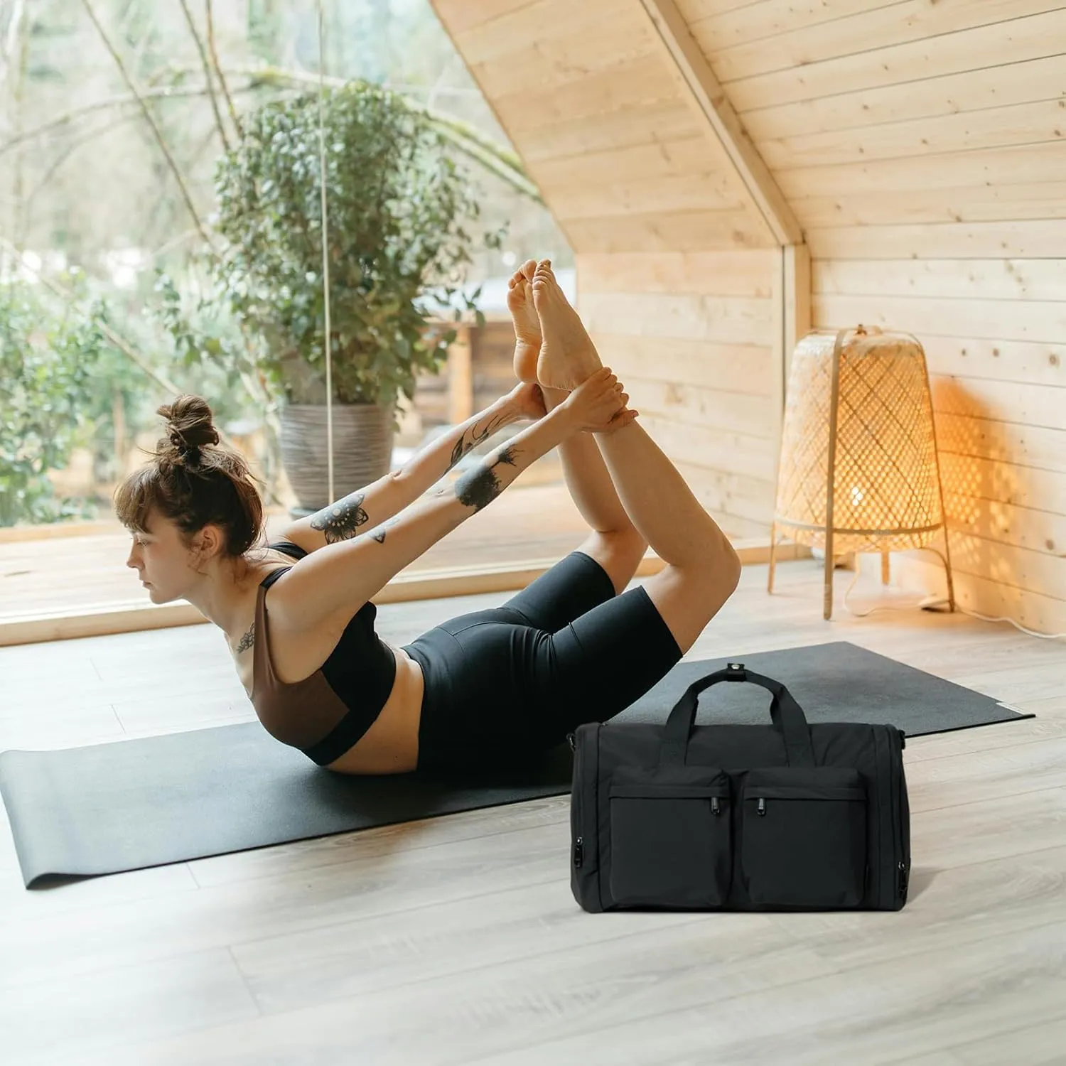 Black Gym Bag for Women Men with Shoes Compartment, 3 in 1 Carry on Travel Duffel Bags with Trolley Sleeve, Lightweight & Water Resistant Gym Duffel Bag for Travel, Sports, Fitness & Workout