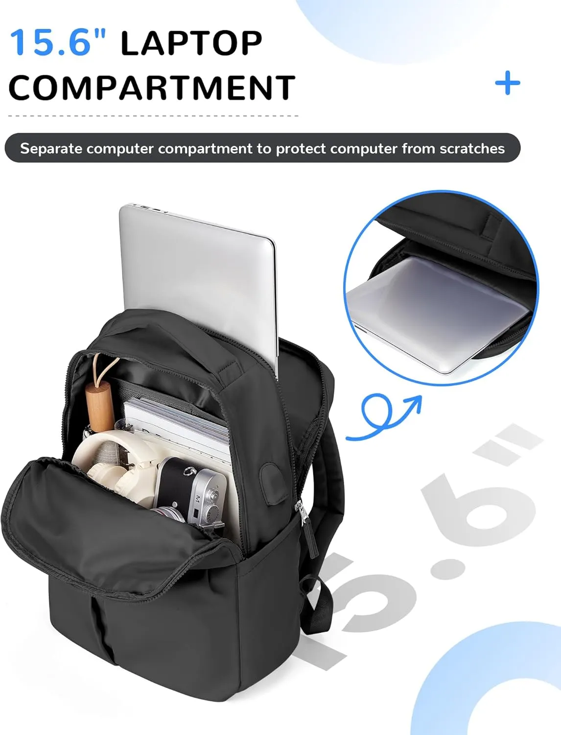 Black Laptop Backpack - Women's Travel & Gym Work Backpack