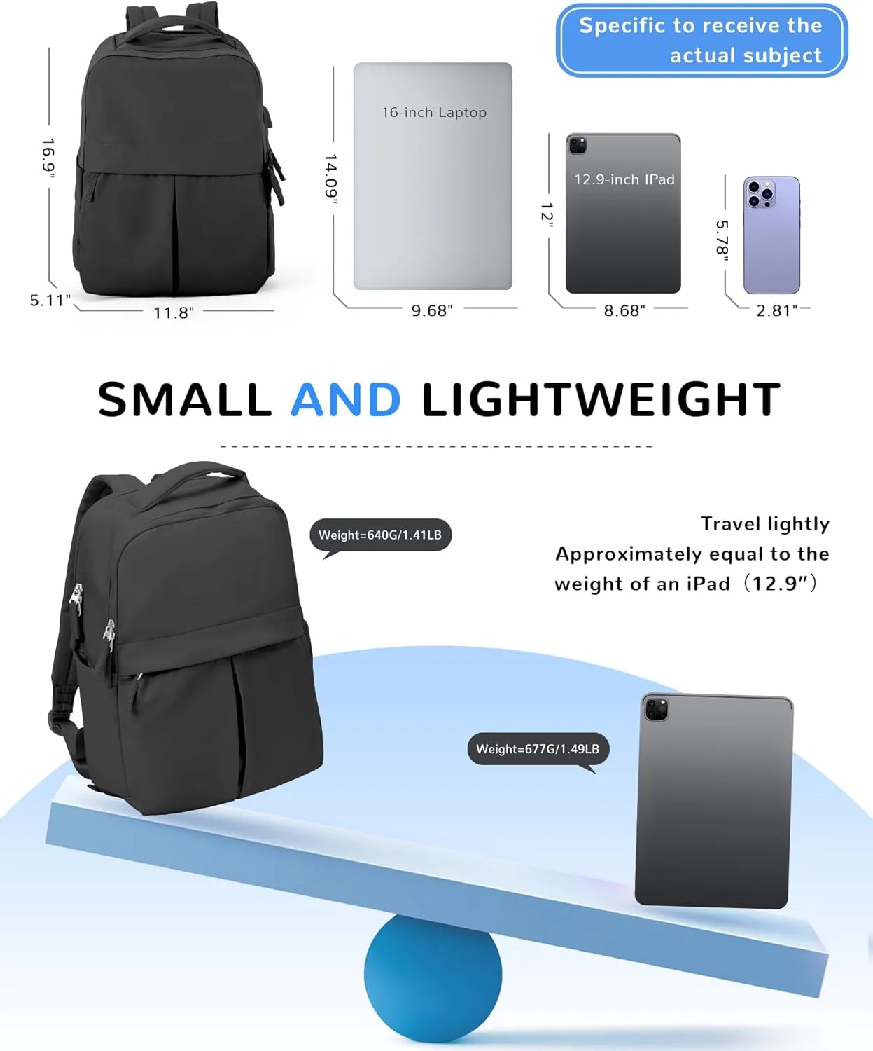 Black Laptop Backpack - Women's Travel & Gym Work Backpack