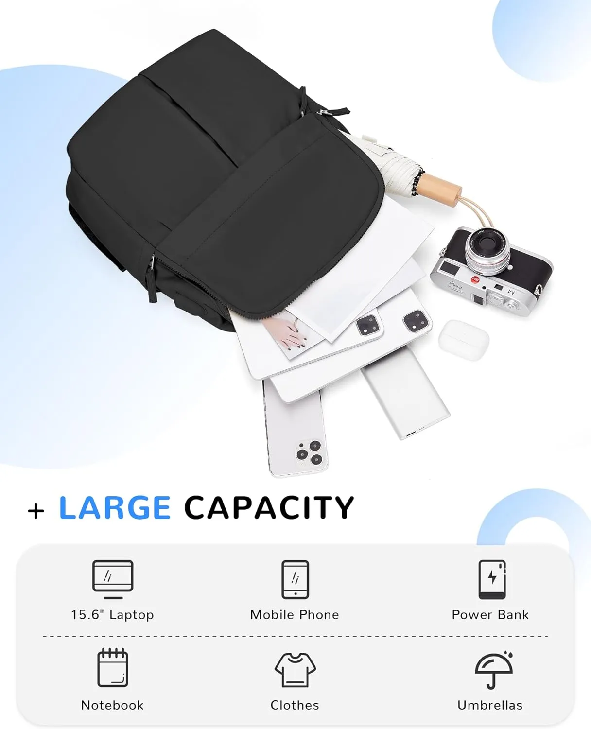 Black Laptop Backpack - Women's Travel & Gym Work Backpack