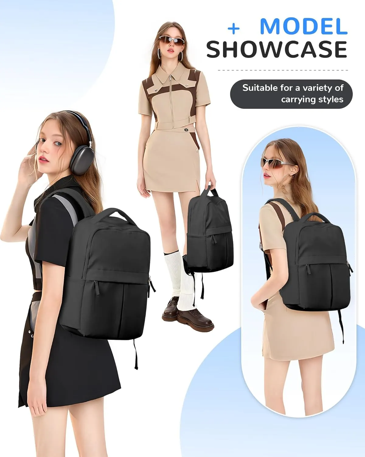 Black Laptop Backpack - Women's Travel & Gym Work Backpack