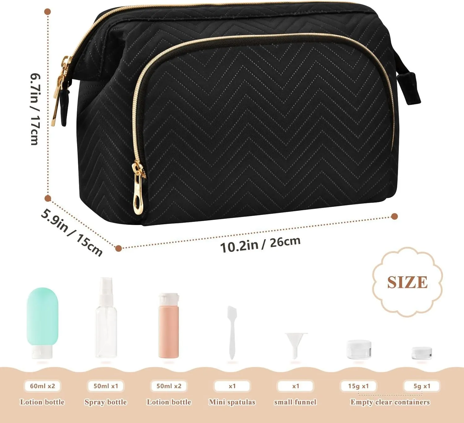 Black Makeup Bag Travel Toiletry Bag Make Up Bags Cosmetic Bag Pouch Large Makeup Case Box Bag Organizer Skincare Bag for Purse Women Men Toiletries Sports Trip Adults