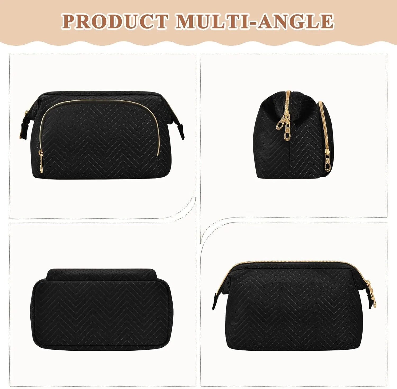 Black Makeup Bag Travel Toiletry Bag Make Up Bags Cosmetic Bag Pouch Large Makeup Case Box Bag Organizer Skincare Bag for Purse Women Men Toiletries Sports Trip Adults