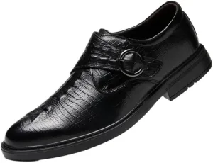 Black Patent Leather Men's Dress Shoes, Classic Crocodile Pattern Formal Oxfords for Office, Work & Party, Slip-On Business Footwear