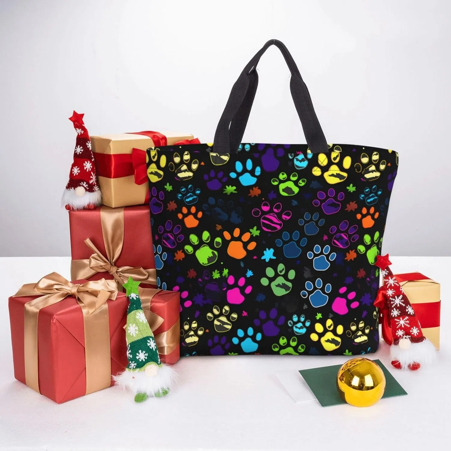 Black Sunflowers Tote Bag for Women, Reusable Grocery Shopping Tote Bags with Zipper, Casual Shoulder Bag Handbags