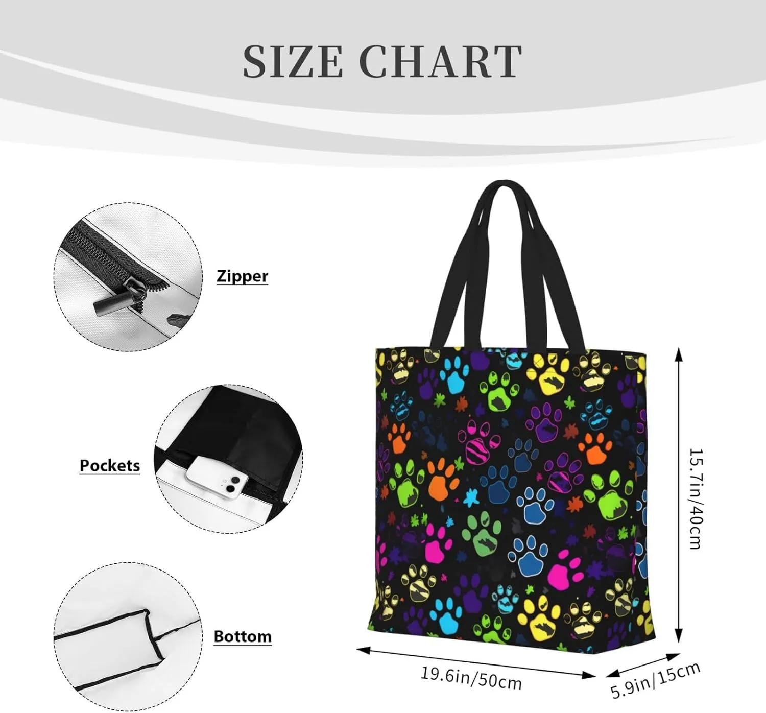 Black Sunflowers Tote Bag for Women, Reusable Grocery Shopping Tote Bags with Zipper, Casual Shoulder Bag Handbags