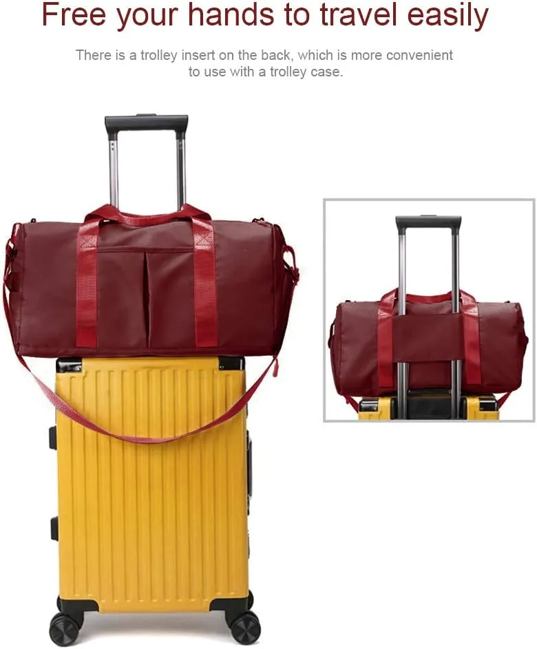 Blackwheel Sports Gym Bag With Shoe Bag Wet Bag Duffle Bag Waterproof Travel Bag for Women Cute Gym Bag Wine-Red 29L