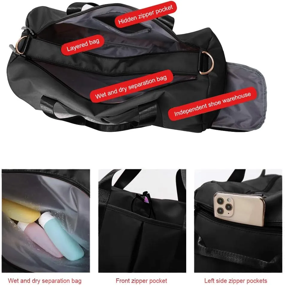 Blackwheel Sports Gym Bag With Shoe Bag Wet Bag Duffle Bag Waterproof Travel Bag for Women Men Black 29L
