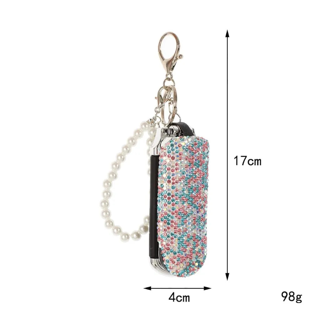 Bling Folding Hair Brush Keychain Rhinestone Pocket Hair Brush Keyring Mini Paddle Hair Massage Comb with Mirror for Women Girls Pink
