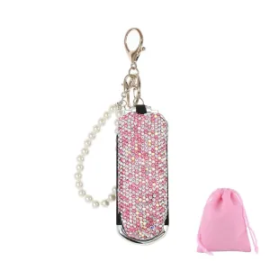 Bling Folding Hair Brush Keychain Rhinestone Pocket Hair Brush Keyring Mini Paddle Hair Massage Comb with Mirror for Women Girls Pink