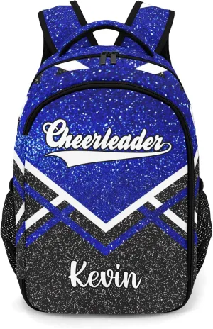 Bling Print Blue Cheerleader Cheer Backpack Personalized with Name for Men Women Shoulder Bag Laptop Bag Bookbag