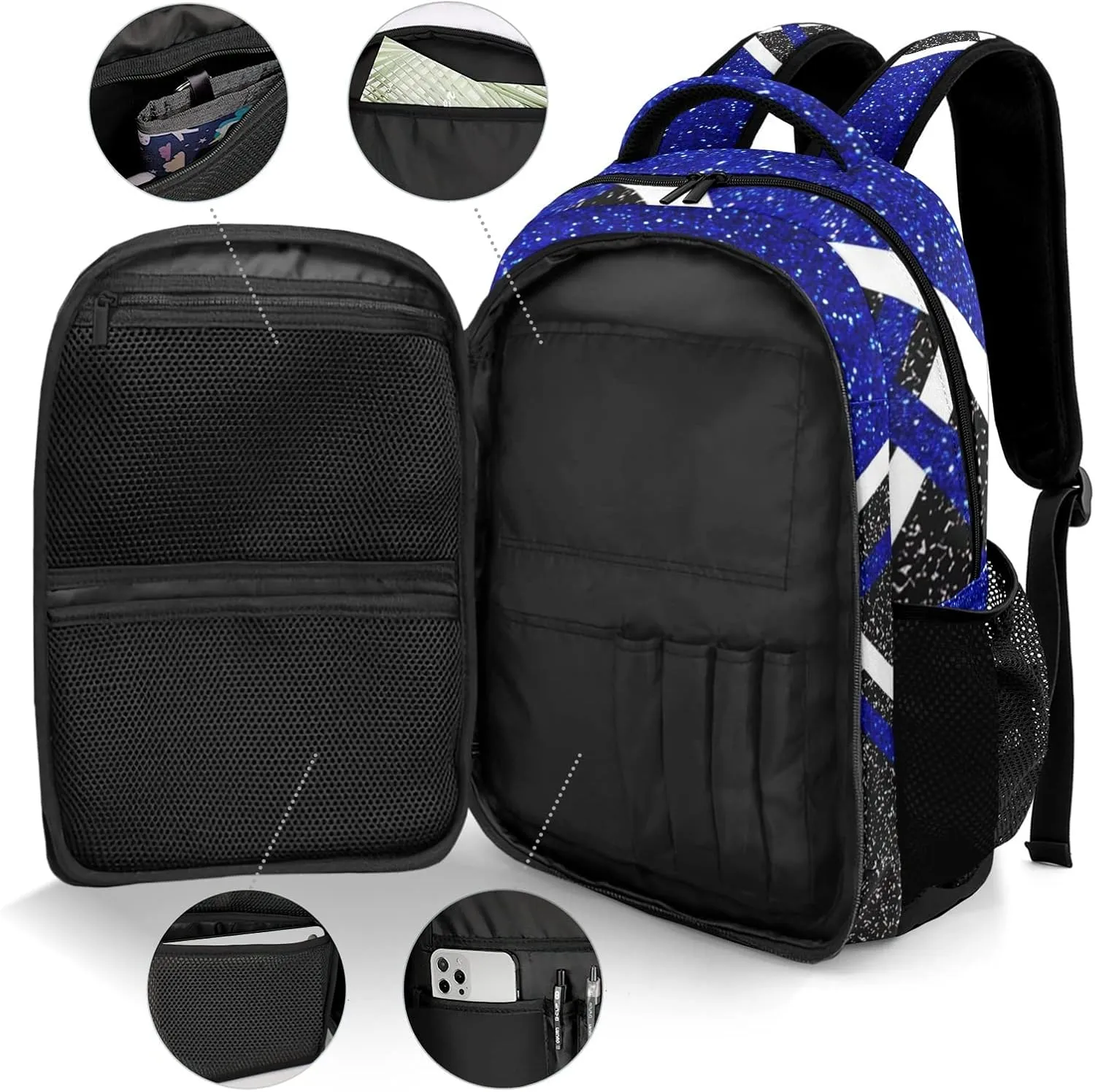Bling Print Blue Cheerleader Cheer Backpack Personalized with Name for Men Women Shoulder Bag Laptop Bag Bookbag