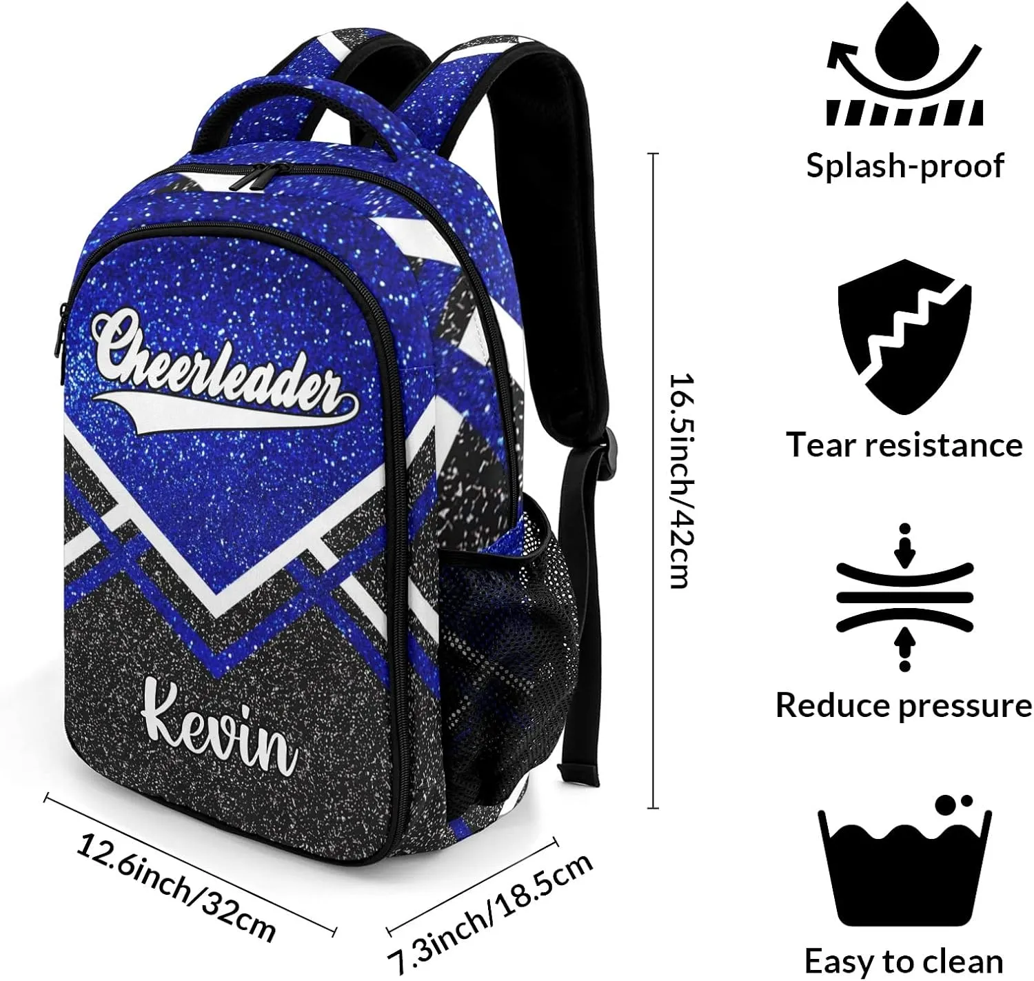 Bling Print Blue Cheerleader Cheer Backpack Personalized with Name for Men Women Shoulder Bag Laptop Bag Bookbag
