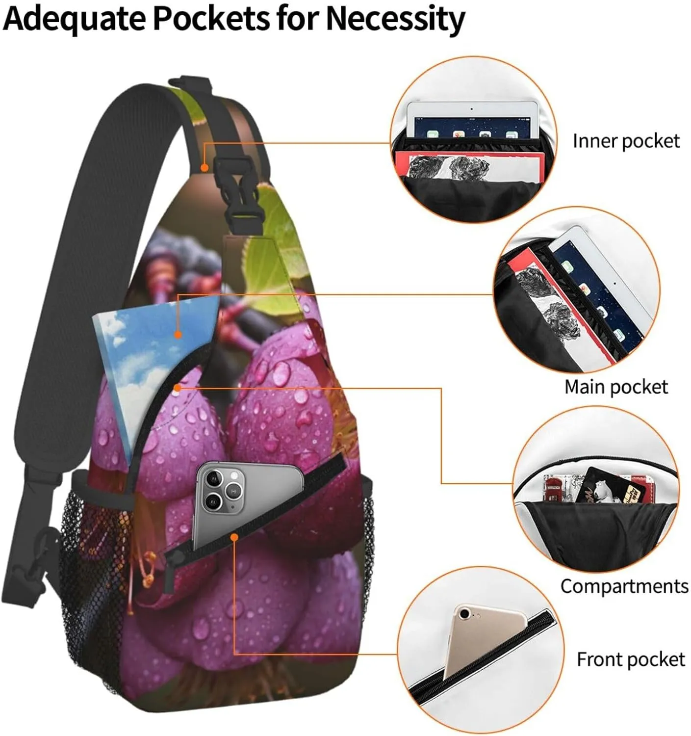 Blooming Plum Sling Bag Backpack For Men Cross Chest Bag Crossbody Shoulder Bag Travel Hiking Daypack