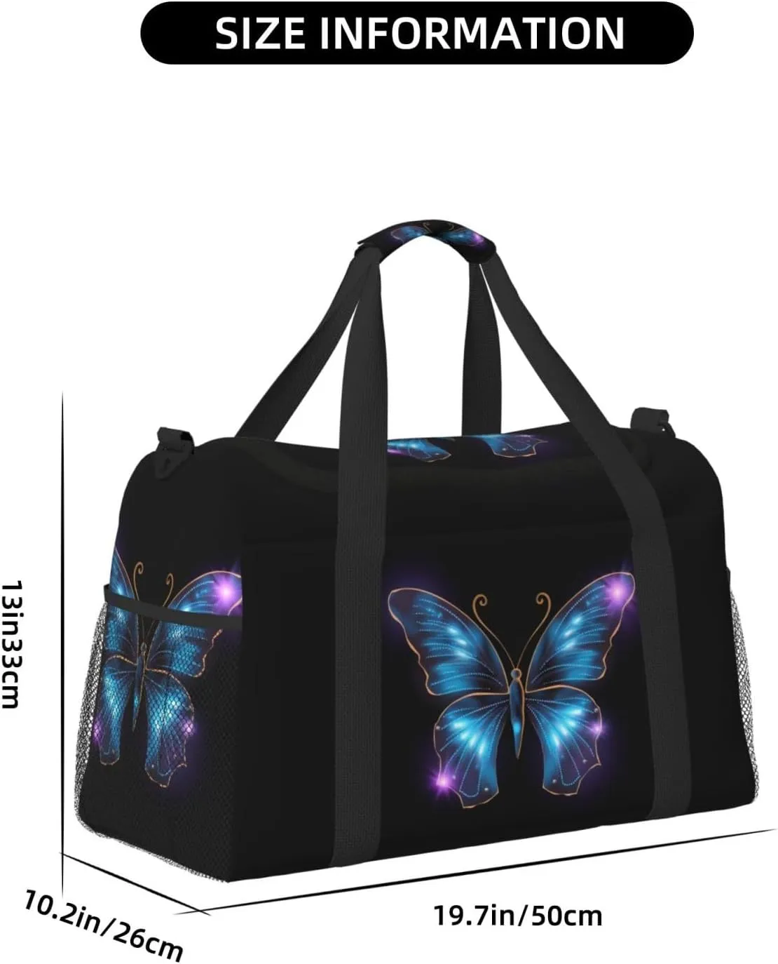 Blue Butterfly Big Capacity Sports Gym Bag Portable Travel Duffle Bag, Purple Star Lightweight Weekender Workout Bag for Overnight, Unisex