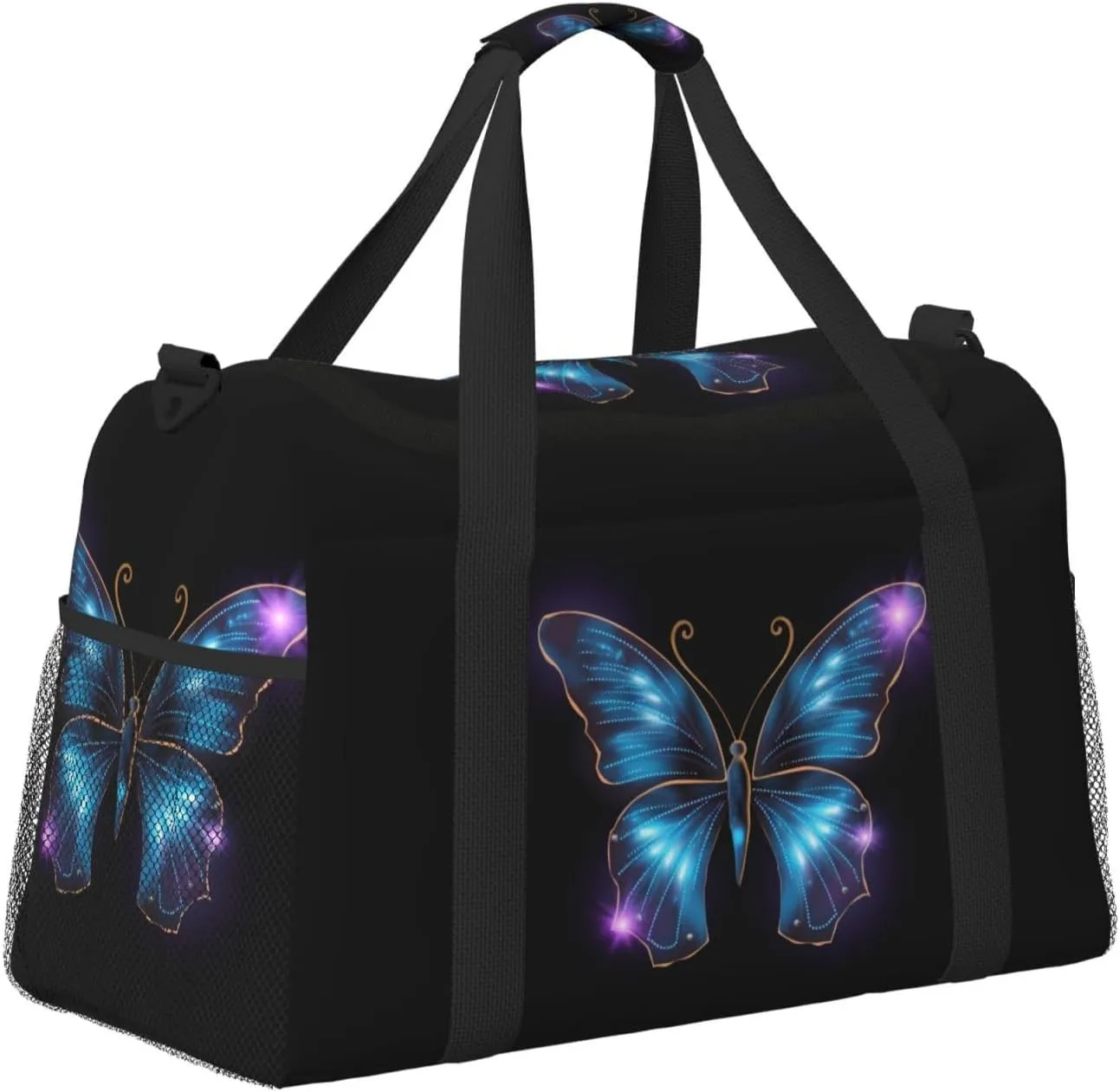 Blue Butterfly Big Capacity Sports Gym Bag Portable Travel Duffle Bag, Purple Star Lightweight Weekender Workout Bag for Overnight, Unisex