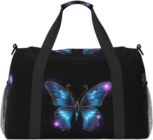 Blue Butterfly Big Capacity Sports Gym Bag Portable Travel Duffle Bag, Purple Star Lightweight Weekender Workout Bag for Overnight, Unisex