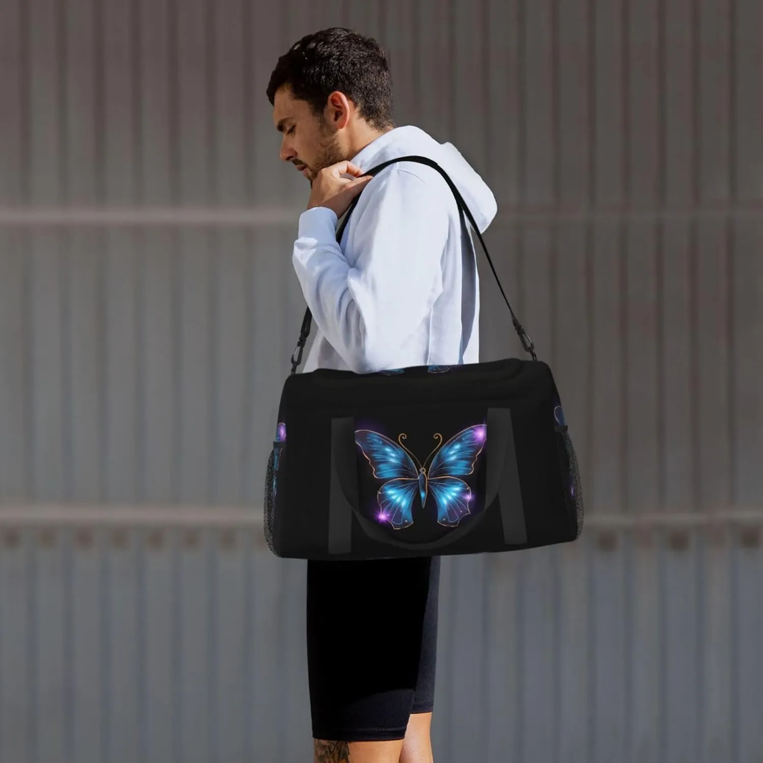 Blue Butterfly Big Capacity Sports Gym Bag Portable Travel Duffle Bag, Purple Star Lightweight Weekender Workout Bag for Overnight, Unisex