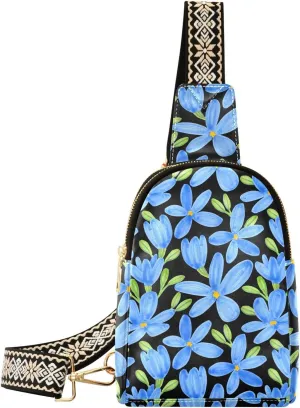 Blue Flax Flowers Sling Bag for Women, Leather Crossbody Bag Purses for Women Anti Theft Sling Bag Fanny Packs