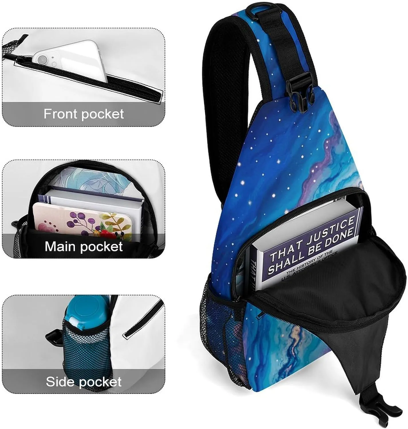 Blue Galaxy Pattern Crossbody Small Sling Backpack Sling Bag for Women Men Travel Hiking Chest Bag Daypack