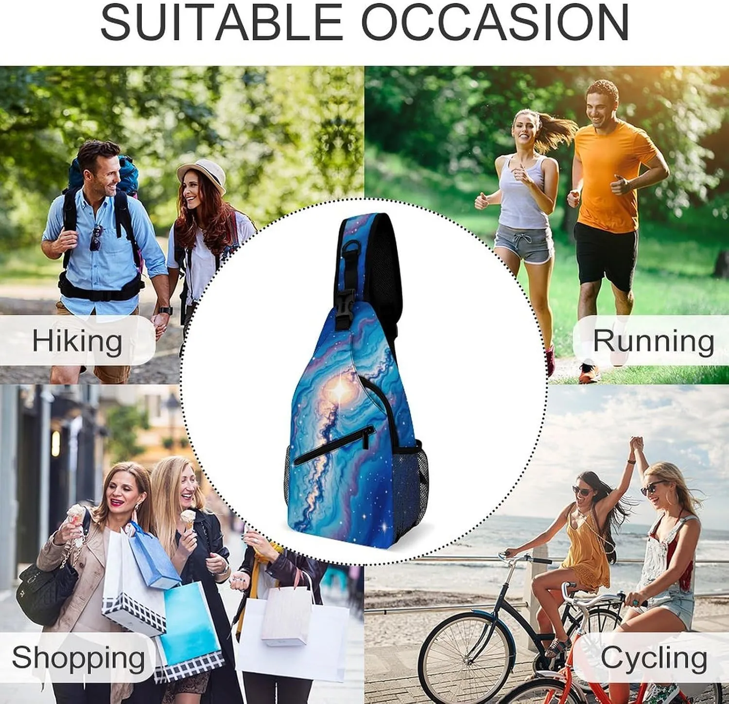 Blue Galaxy Pattern Crossbody Small Sling Backpack Sling Bag for Women Men Travel Hiking Chest Bag Daypack