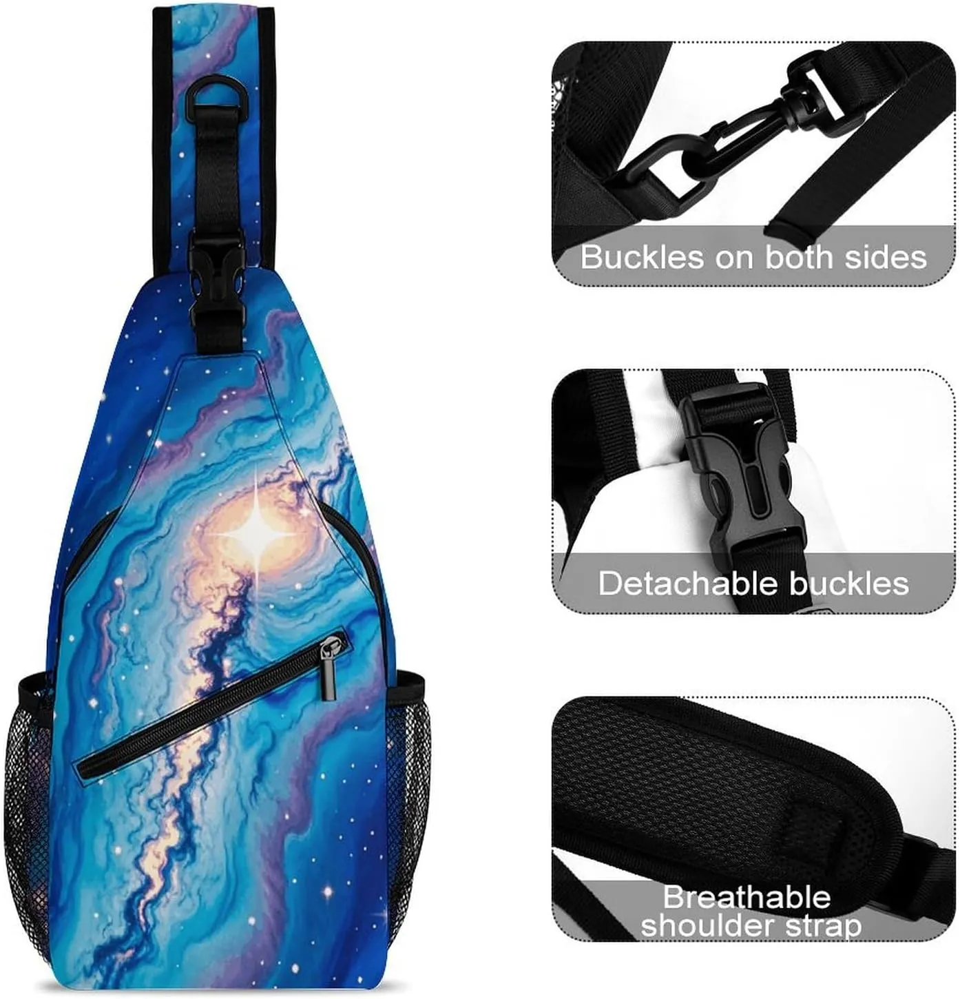 Blue Galaxy Pattern Crossbody Small Sling Backpack Sling Bag for Women Men Travel Hiking Chest Bag Daypack