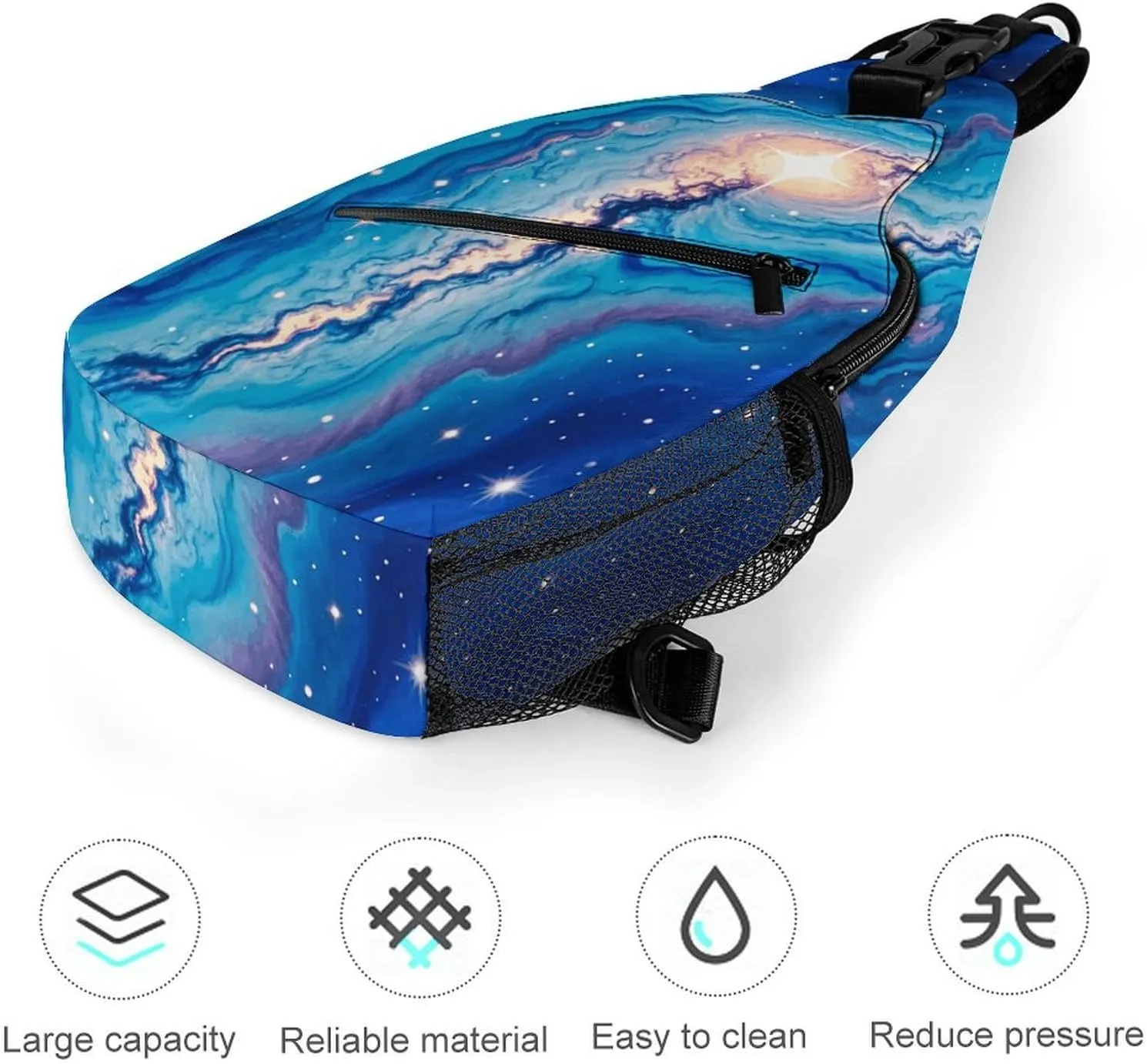 Blue Galaxy Pattern Crossbody Small Sling Backpack Sling Bag for Women Men Travel Hiking Chest Bag Daypack