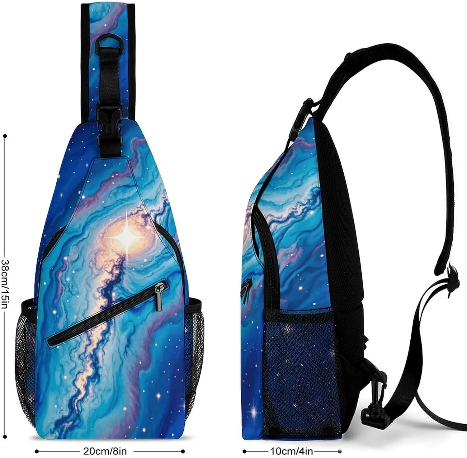 Blue Galaxy Pattern Crossbody Small Sling Backpack Sling Bag for Women Men Travel Hiking Chest Bag Daypack