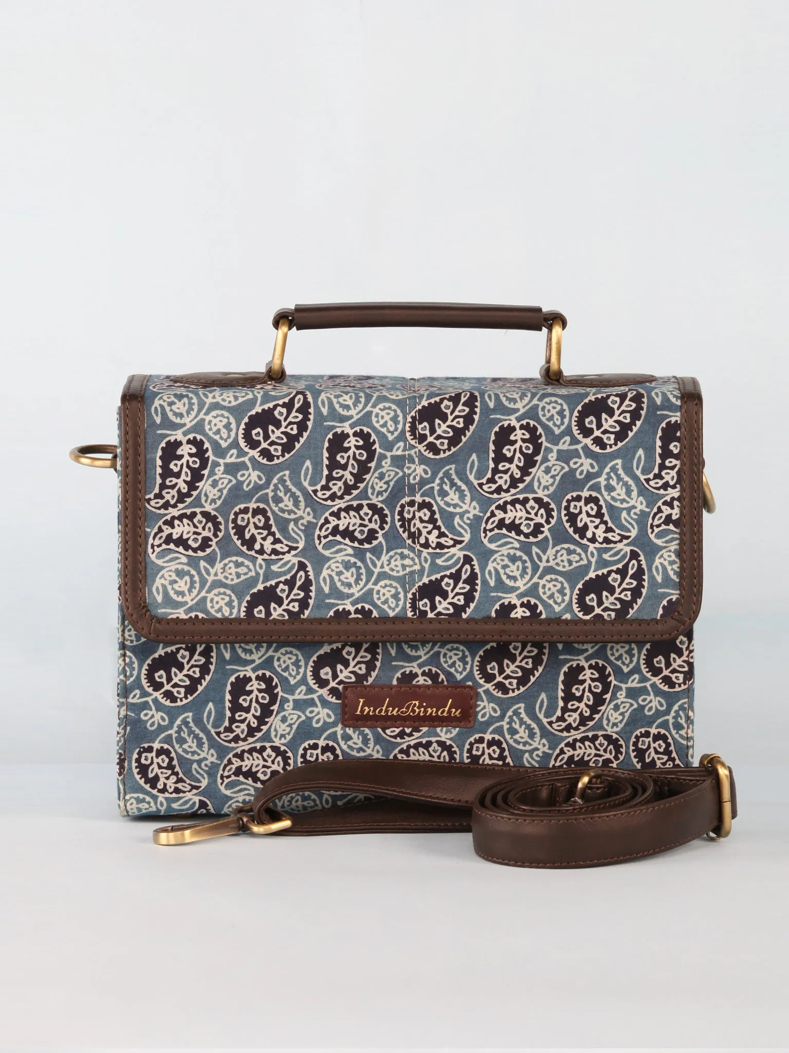 Blue Ivory Ajrakh Block Printed Sling Bag - B0803