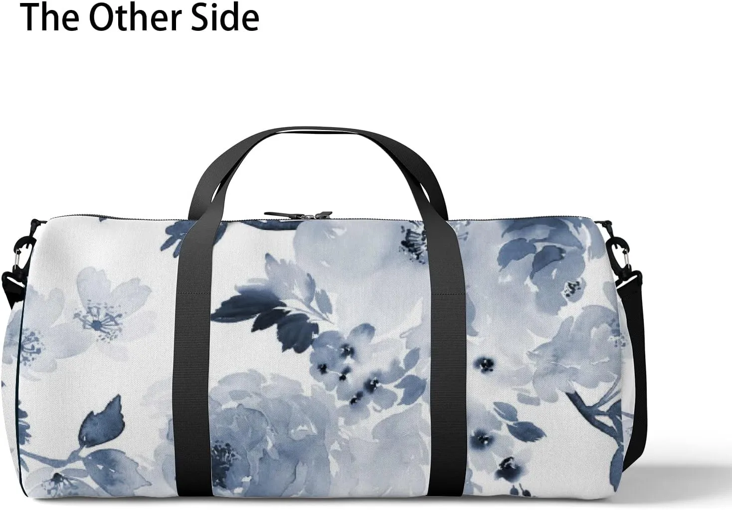 Blue Large Flowers Sports Duffel Bag Travel Gym Tote Bags Lightweight Durable Shoulder Strap Waterproof Polyester Outside Mesh Pocket Overnight Trip Duffel Bag for Women Men