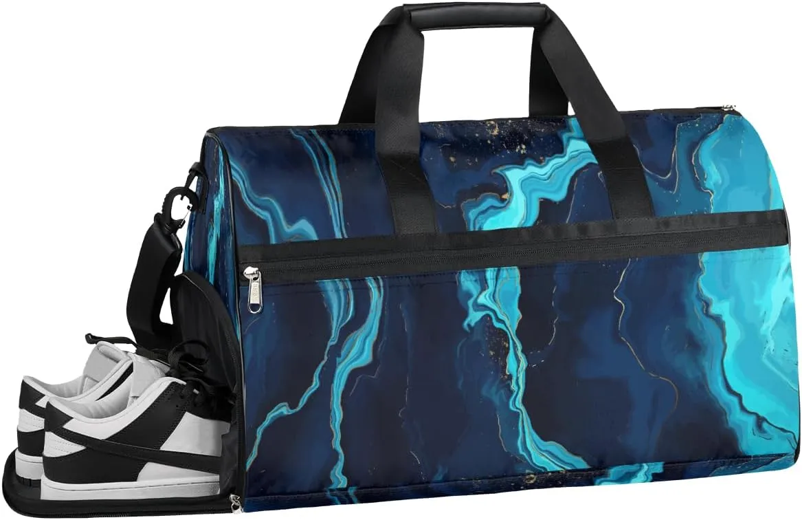 Blue Marble Dry Wet Depart Duffle Overnight Bag with Shoes Compartment & Wet Pockets, Water Resistant Weekender Travel Gym Pouch For Swim Gymnastics Ballet Sleepovers