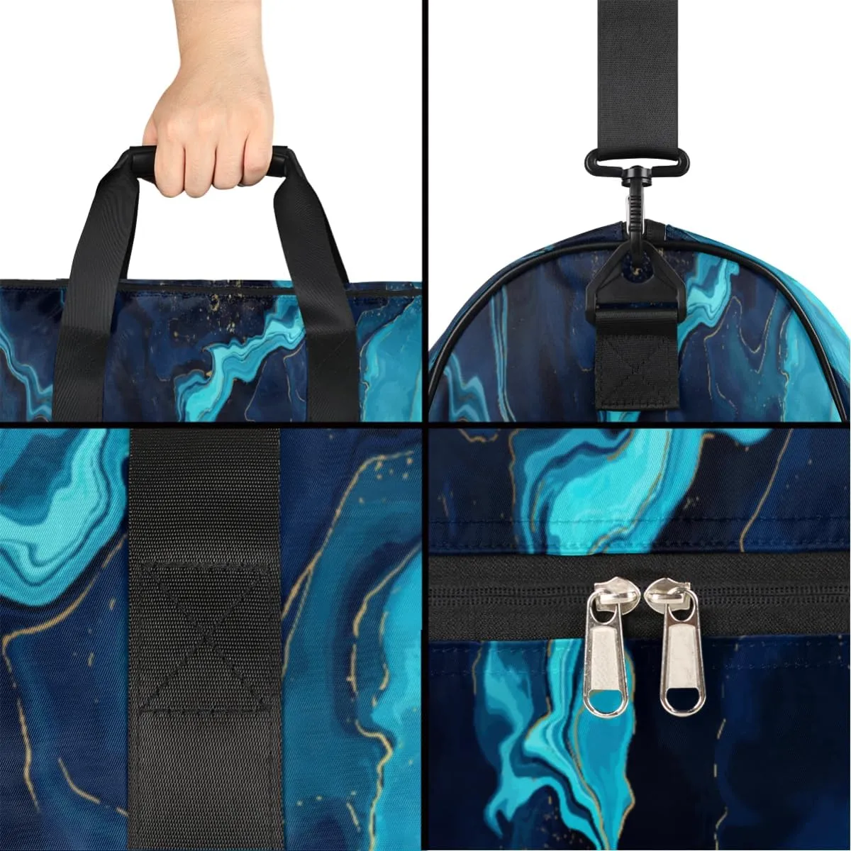 Blue Marble Dry Wet Depart Duffle Overnight Bag with Shoes Compartment & Wet Pockets, Water Resistant Weekender Travel Gym Pouch For Swim Gymnastics Ballet Sleepovers