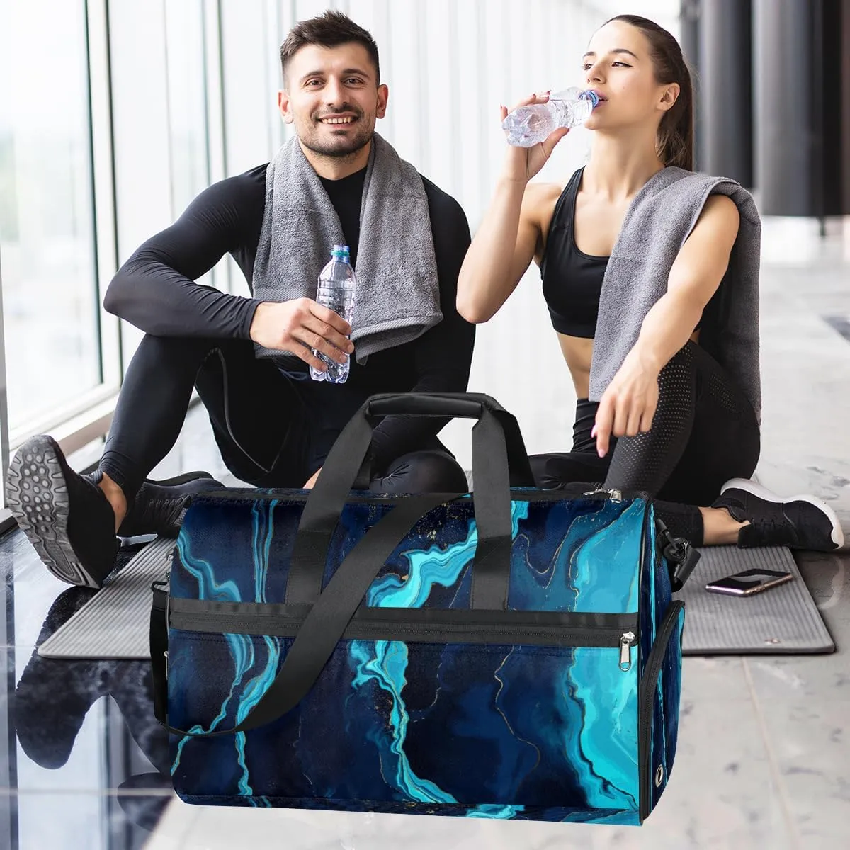Blue Marble Dry Wet Depart Duffle Overnight Bag with Shoes Compartment & Wet Pockets, Water Resistant Weekender Travel Gym Pouch For Swim Gymnastics Ballet Sleepovers