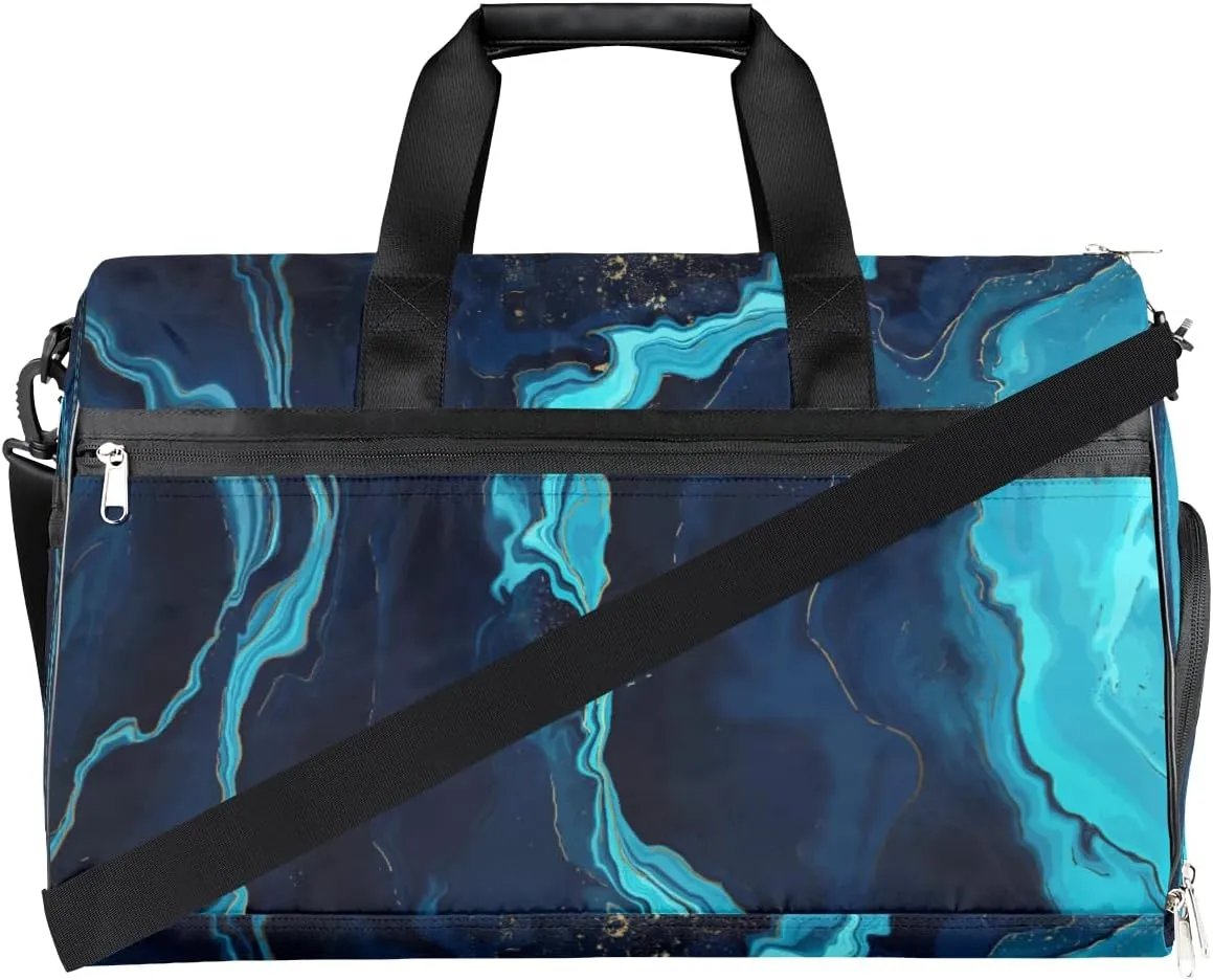 Blue Marble Dry Wet Depart Duffle Overnight Bag with Shoes Compartment & Wet Pockets, Water Resistant Weekender Travel Gym Pouch For Swim Gymnastics Ballet Sleepovers